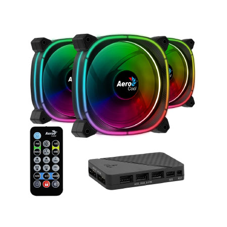 VENTILADOR AEROCOOL ASTRO 12 RGB, 120MM, 1000RPM, NEGRO – 3 PIEZAS